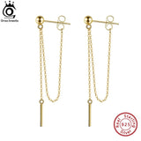 Long Chain Earrings 925 Sterling Silver Drop Earings for Women APE52