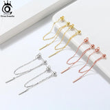 Long Chain Earrings 925 Sterling Silver Drop Earings for Women APE52