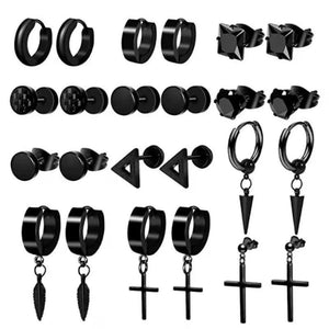 12 Pairs Stainless Steel Earrings Set Street Pop Hip Hop Jewelry Piercings