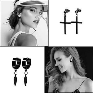 12 Pairs Stainless Steel Earrings Set Street Pop Hip Hop Jewelry Piercings