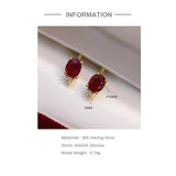 Ruby Zircon Ear Studs S925 Sterling Silver Piercing Earrings