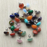 Natural Stone Round Bead Silver Stud Earrings 12pair