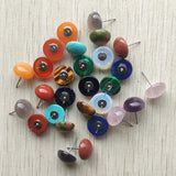 Natural Stone Round Bead Silver Stud Earrings 12pair