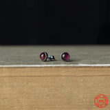 925 Sterling Silver Vintage Round Stud Earrings with Wine Stone