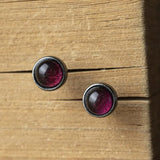 925 Sterling Silver Vintage Round Stud Earrings with Wine Stone