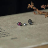 925 Sterling Silver Vintage Round Stud Earrings with Wine Stone