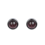 925 Sterling Silver Vintage Round Stud Earrings with Wine Stone
