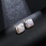 12-13mm Baroque Freshwater Pearls Stud Earrings 925 Silver Vintage Style