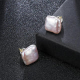 12-13mm Baroque Freshwater Pearls Stud Earrings 925 Silver Vintage Style
