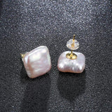 12-13mm Baroque Freshwater Pearls Stud Earrings 925 Silver Vintage Style