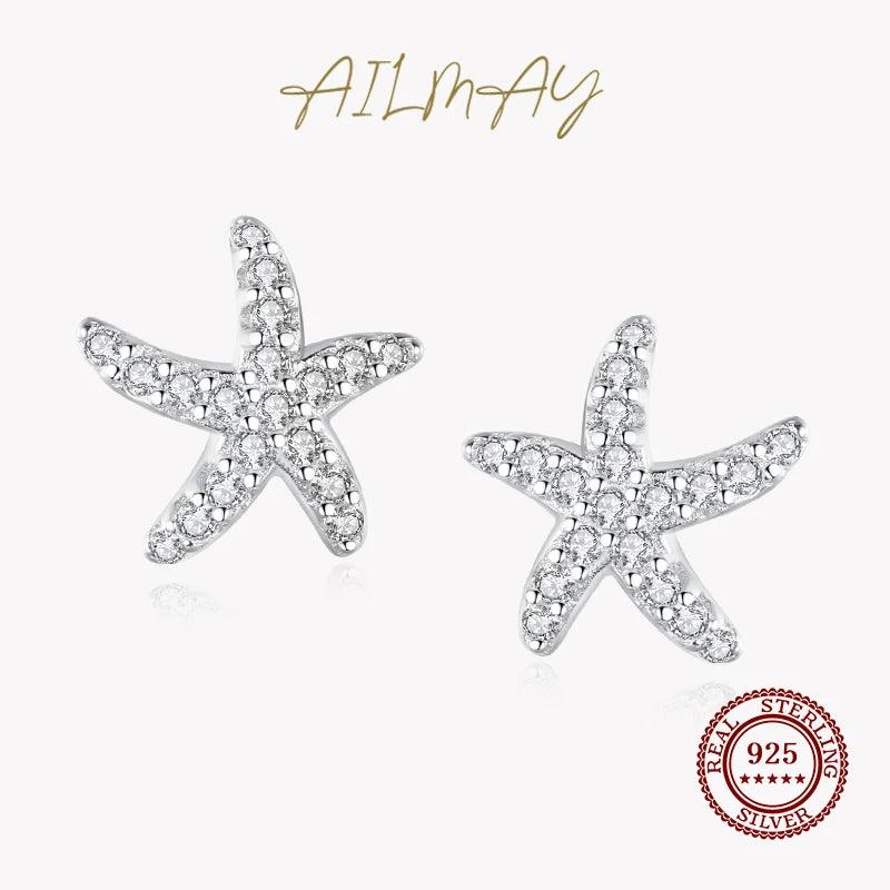 925 Sterling Silver Starfish Zircon Stud Earring for Women