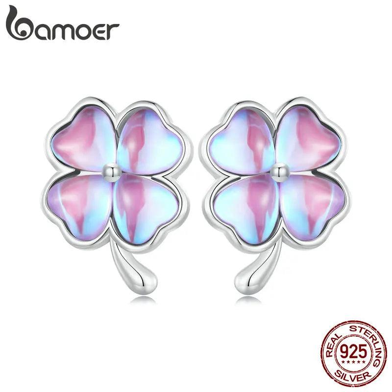 925 Silver Four Leaf Clover Stud Earrings for Women