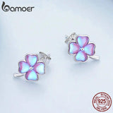 925 Silver Four Leaf Clover Stud Earrings for Women