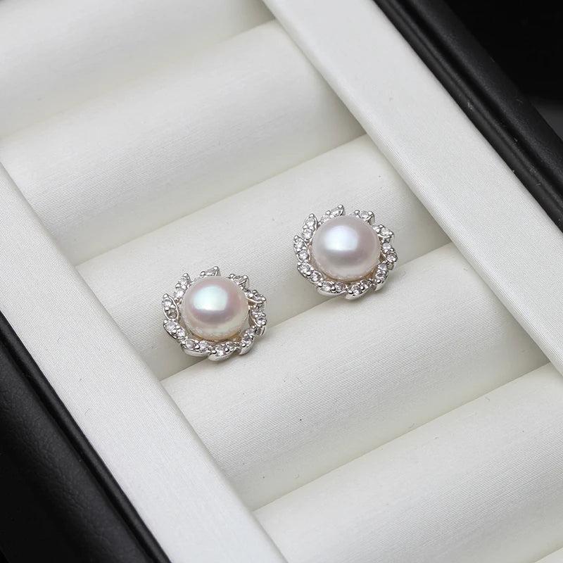 925 Silver Leaf Stud Earring with Pearl