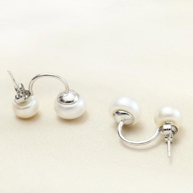 925 Silver Freshwater Double Pearl Earrings Wedding Jewelry