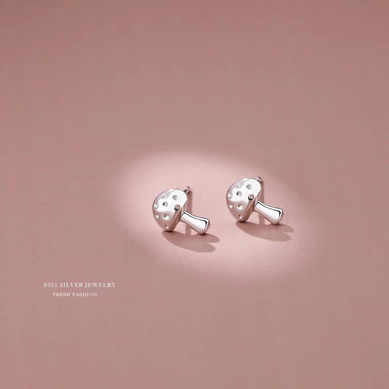 S925 Small Mushroom Stud Earrings For Women