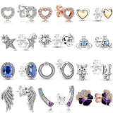 925 Silver Stud Earrings Pansy Heart Asym. Stars Feather Hoop Earring