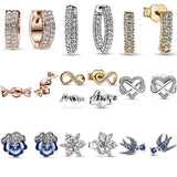 925 Silver Earring Rose Candy Pave Double-row Hoop Earring