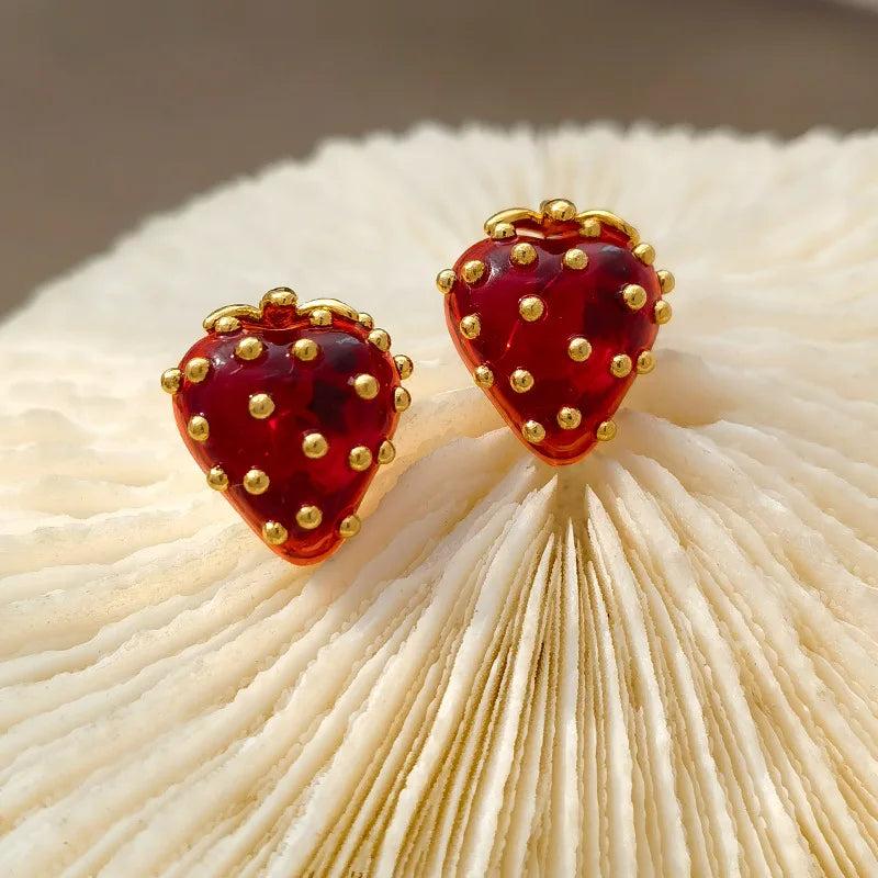 925 Silver Strawberry Earrings High Copper Resin Studs