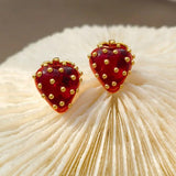 925 Silver Strawberry Earrings High Copper Resin Studs