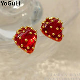 925 Silver Strawberry Earrings High Copper Resin Studs