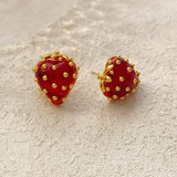 925 Silver Strawberry Earrings High Copper Resin Studs
