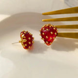 925 Silver Strawberry Earrings High Copper Resin Studs