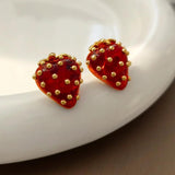 925 Silver Strawberry Earrings High Copper Resin Studs