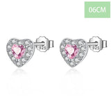 TrustDavis 925 Silver Pink Love Heart CZ Stud Earrings Gift for Lady DS3828