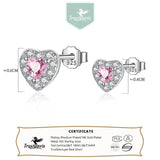 TrustDavis 925 Silver Pink Love Heart CZ Stud Earrings Gift for Lady DS3828