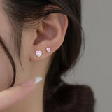 TrustDavis 925 Silver Pink Love Heart CZ Stud Earrings Gift for Lady DS3828
