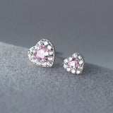 TrustDavis 925 Silver Pink Love Heart CZ Stud Earrings Gift for Lady DS3828