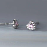 TrustDavis 925 Silver Pink Love Heart CZ Stud Earrings Gift for Lady DS3828