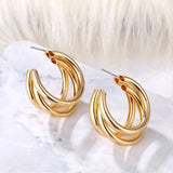 925 Silver Vintage C Shape Earrings Triple Open Circle Stud Jewelry