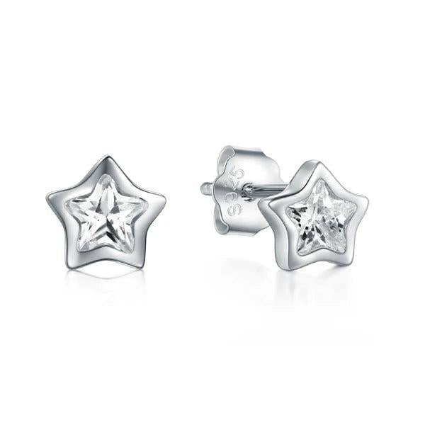 925 Sterling Silver CZ Stars Stud Earrings