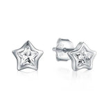 925 Sterling Silver CZ Stars Stud Earrings