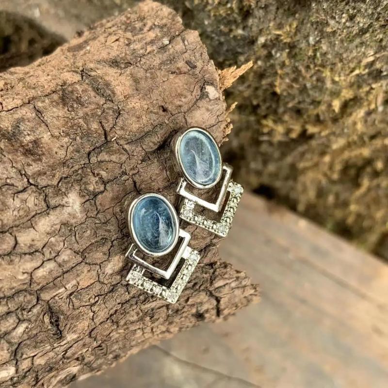 Aquamarine Stud Earrings 925 Sterling Silver Vintage Gift