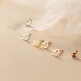 Small Hollow Heart 925 Silver Earrings for Women
