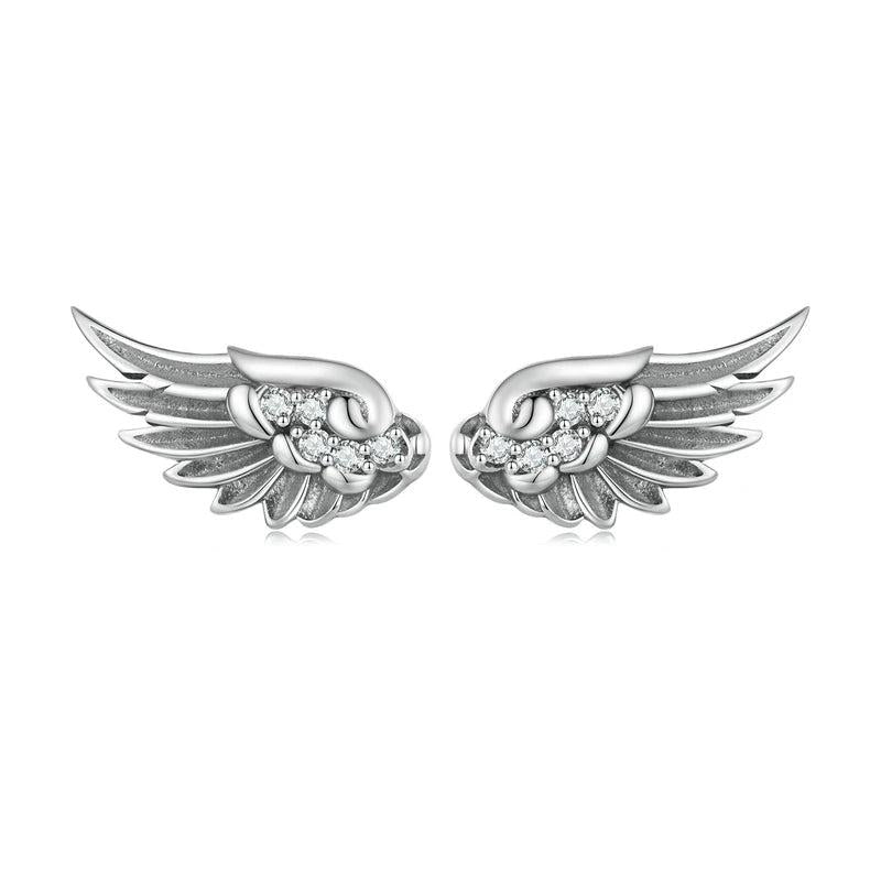 925 Silver Angel Wings Stud Earrings Punk CZ Birthday Gift