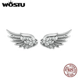 925 Silver Angel Wings Stud Earrings Punk CZ Birthday Gift