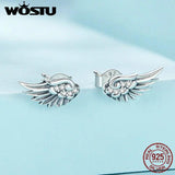 925 Silver Angel Wings Stud Earrings Punk CZ Birthday Gift