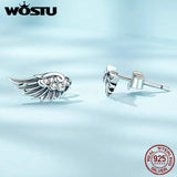 925 Silver Angel Wings Stud Earrings Punk CZ Birthday Gift