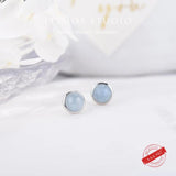 Aquamarine Round Earrings Rose Quartz Studs 925 Silver Women Gift