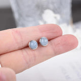 Aquamarine Round Earrings Rose Quartz Studs 925 Silver Women Gift
