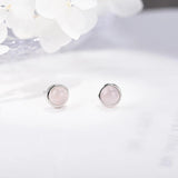 Aquamarine Round Earrings Rose Quartz Studs 925 Silver Women Gift