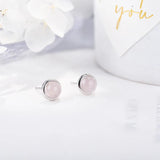 Aquamarine Round Earrings Rose Quartz Studs 925 Silver Women Gift