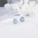 Aquamarine Round Earrings Rose Quartz Studs 925 Silver Women Gift