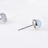 Aquamarine Round Earrings Rose Quartz Studs 925 Silver Women Gift