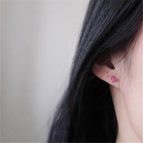 925 Silver Red Zircon Heart Stud Earrings Women Wedding Jewelry Gift