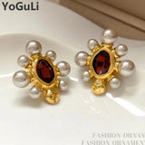 925 Silver Needle Brown Glass Earrings Women Wedding Party Gift
